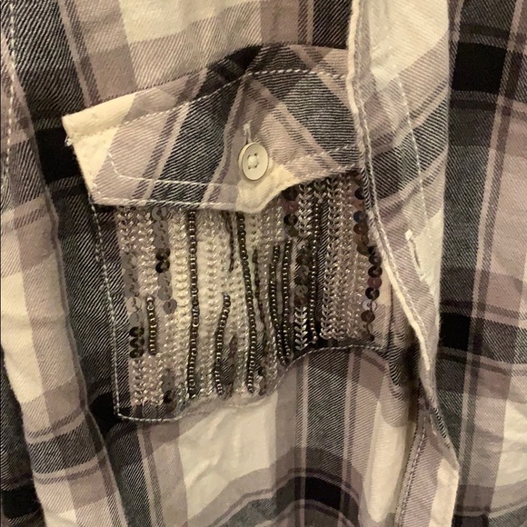 Button Down Flannel Sequin Button Down Plaid Shirt - Picture 2 of 9